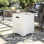 Propane Tank Cover Table for Fire Pits, 20 LB Concrete Propane Tank Holder with Side Handles, Outdoor Tank Storage Side Table for Patio, Gas Griddle, Ancient White