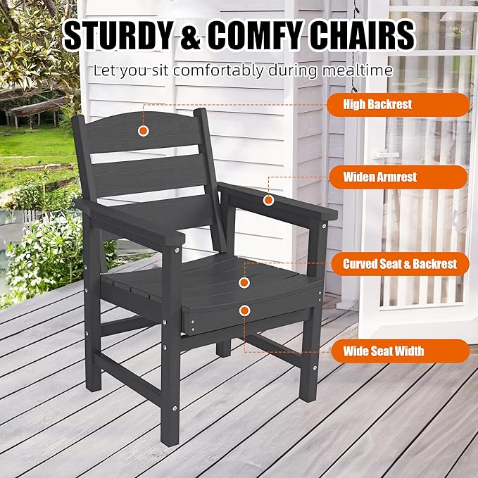 3-Piece HIPS Patio Dining Set, Outdoor Dining Table and Chairs Set with Umbrella Hole, Weatherproof Dining Table Set for 2 Person, Patio Furniture Set for Outside Deck, Black