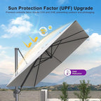 PURPLE LEAF 9' X 11.5' Rectangle Patio Umbrella Outdoor Large Aluminum Cantilever Umbrella with 3-Year Fade Resistance Recycled Fabric and 360-degree Rotation for Deck Pool Garden, Pebble Grey