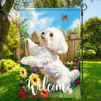 BlissYard Welcome Spring Summer Flowers Maltese Dog Garden Flag Lovely Floral Seasonal Home Decor Banner 12x18 Double Sided Funny Dog Garden Flag Farmhouse Outdoor Yard Decoration Flag