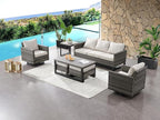 HUMMUH 3-Piece Patio Swivel Chairs,PE Wicker Outdoor Rocking Chairs Bistro Set with Side Table Porch Balcony Furniture with Cushions