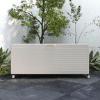 MIRADOR 281 Gallon Large Outdoor Metal Deck Box with Wheels, Storage Box with Lid for Patio Furniture, Garden Tools, Outdoor Cushion, Latte