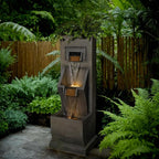 35" H 3-Tier Indoor/Outdoor Modern Water Fountain with LED Lights and Pump, Outdoor Freestanding Cascading Waterfall - Suitable for Garden, Patio, Porch, Yard and Outdoor Decor (Brown)