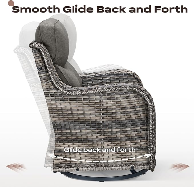 Rilyson Wicker Outdoor Patio Furniture Set - 5 Piece Patio Conversation Sets with Swivel Rocker Chairs, Ottomans and Sofa, 6 inch Cushions, Waterproof Wicker, for Porch Deck Mixed Grey/Grey