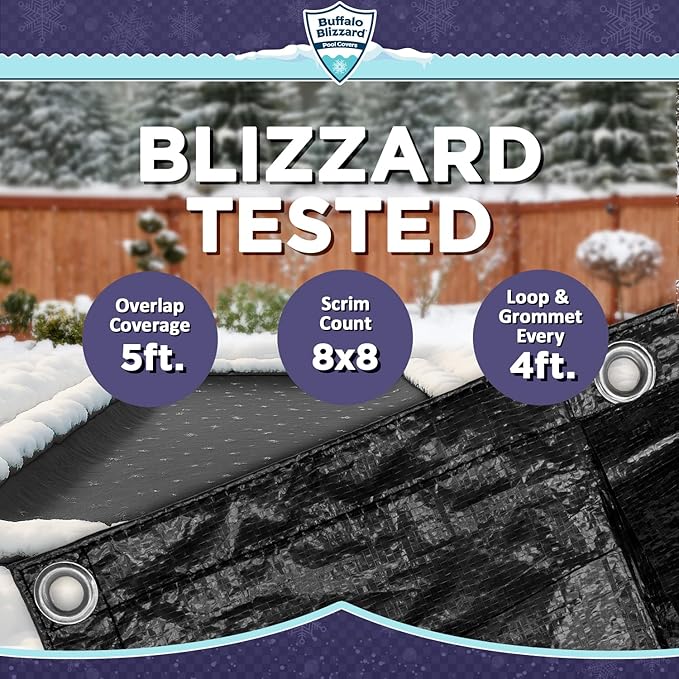 Buffalo Blizzard Economy 20 ft x 40 ft Rectangular Winter Pool Cover | Black/Blue | Closing Inground Swimming Pools | Easy to Install | Heavy Duty, Cold & UV Resistant | Shields from Seasonal Debris
