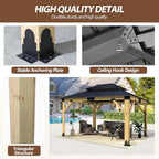 13'x15' Wood Gazebo,Outdoor Hardtop Gazebo with Galvanized Steel Doule Roof, Wooden Frame Gazebos for Patio Backyard Deck