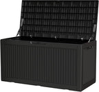 100 Gallon Storage Box, Waterproof Resin Deck Box with Hydraulic Piston Design, Lockable Storage Bench for Package Delivery, Storage Bin for Patio Cushions, Garden Tools, Black