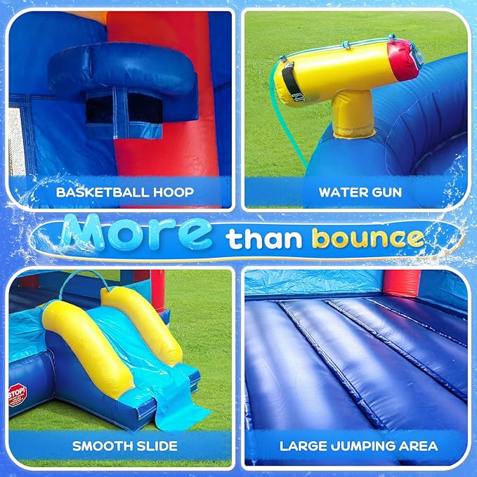 JOYMOR Commercial Inflatable Bounce House w/Slide and Pool for Adults and Big Kids, 12x12FT Jumping Area, 100% PVC Vinyl Water Slide with Water Cannon for Outdoor Backyard (No Blower)