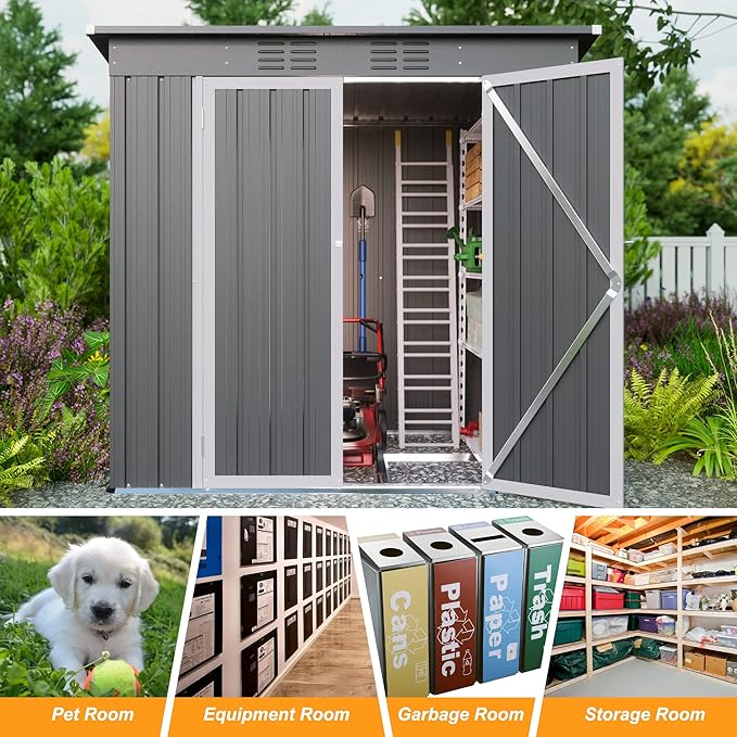 4'x6' Metal Shed Outdoor Storage Shed,Metal Steel Utility Tool Shed Storage House with Double Lockable Doors and Air Vent for Backyard Garden Patio Lawn Gray
