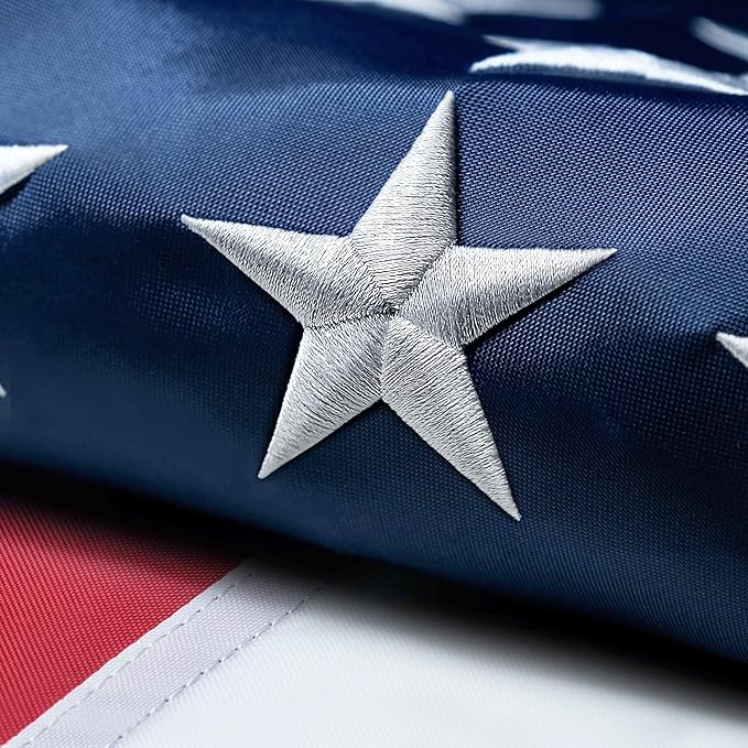 American Flag 4x6 FT Outdoor, Heavy Duty High Wind US Flag, Embroidered Stars, Sewn Stripes, Brass Grommets, Indestructible Tough Double Sided United States Flag Suitable for Outside Use