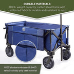 TIMBER RIDGE Tailgate Collapsible Folding Wagon Cart, Heavy Duty Utility Push Pull Beach Wagon Foldable, Outdoor Grocery Cart with Side Pockets for Camping, Garden, Shopping, Holds 225 lbs, Blue