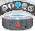 73" Inflatable Round Hot Tub for 2-6 Adults, Portable Outdoor Spa with 130 Air Jets, 1350W Heater, Rattan Look, Blow Up Bubble Tub for Patio, Deck, Backyard (Round Laminated PVC)