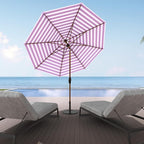 Midtown Umbrellas Wooden 2-9 Feet Outdoor Patio Umbrella, Terylast Purple & White Stripes Fabric, Aluminum Frame For Backyard Umbrella, Deck Umbrella, Garden Umbrella & Pool Umbrella - Wooden Pole