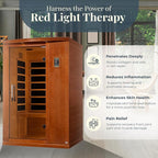 DYNAMIC SAUNAS Venice Elite 2-Person Ultra Low EMF FAR Infrared Sauna with Red Light Therapy & Bluetooth Speakers | Personal Indoor Dry Heat Sauna for Home & Gym – Made from Canadian Hemlock
