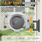 SILVEL Retractable Garden Hose Reel – 5/8 in x 110FT Heavy Duty Automatic Hose Reel Wall Mounted, Upgraded UV Resistant with 10 Pattern Nozzle, Any Length Lock & Slow Return System, 180°Swivel Bracket