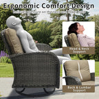 3 Pieces Patio Furniture Set, Outdoor Swivel Rocking Chair Set of 2 with Side Table - 360° Swivel, Thick Cushions, All-Weather Bistro Set for Deck, Porch, Pool(Brown, Grey Full-Weave Rattan)