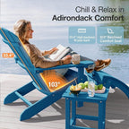 YEFU Adirondack Chairs Set of 8: Outdoor Chair HIPS Plastic Adirondack Chairs - Patio Chairs with Wood Texture - Lawn Fire Pit Deck Porch Garden Chairs for Adults(Pacific Blue)