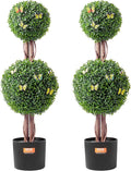 VEVOR Artificial Boxwood Topiary Tree, 36 inch Tall (2 Pieces), Double Ball Faux Topiary Trees, Faux Plant w/Extra Leaves & Pot & Small Decoration, UV Rated Set for Home Decor Indoor/Outdoor