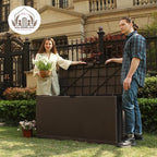 121 Gallon Outdoor Storage Box Large, Lockable Outside Storage Containers Waterproof Patio Cushions Storage Deck Boxes, Rattan Plastic Garden Hose Storage Boxes Resin Pool Storage Bins, Brown