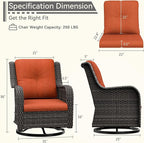Outdoor Swivel Rocker Patio Chairs Set of 2 - Outdoor Wicker Patio Conversation Sets 2 Pieces with Olefin Fabric Cushions Suitable for Backyard Deck and Porch, Orange