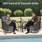 3 Pieces Patio Furniture Set, Outdoor Swivel Rocking Chair Set of 2 with Side Table - 360° Swivel, Thick Cushions, All-Weather Bistro Set for Deck, Porch, Pool(Grey, Grey Full-Weave Rattan)