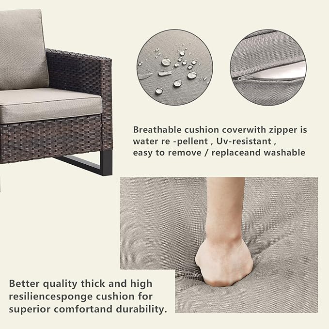 Rilyson Wicker Outdoor Patio Furniture Set - 6 Piece Patio Conversation Set with 2 Swivel Rocker Chairs,2 Rattan Ottoman,1 Couch and 1 Metal Side Table for Outside Porch Deck Backyard(Brown/Grey)
