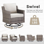 Patio Furniture Set, 6 Pieces Outdoor Wicker Rattan Sofa Couch with Swivel Rocking Chair,Side Table and Comfy Cushions, All Weather Patio Conversation Sets, Suit for Porch Deck