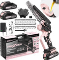 Mini Chainsaw, 6-Inch Electric Chainsaw Cordless, Upgraded 900W Brushless Portable Handheld Small Chain Saw with Auto Chain Regulator & Auto Oiler for Wood Cutting/TreeTrimming/Courtyard (Pink)
