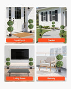 VEVOR Artificial Topiary Boxwood Double Ball, 2 Set 36 inch Faux Boxwood Plant Balls, Fake Silk Tree Look Real, Easy Assembly for Decor Front Porch Outdoor Patio Garden Balcony Backyard Indoor