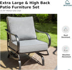MFSTUDIO 5 Pieces Patio Conversation Sets, Outdoor Metal Furniture Sofas with 1 x 3-Seat Sofa, 2 x Rocking Chairs, 2 x Ottoman, Durable Steel Frame with Grey Cushion for Patio Balcony