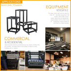RIVECO 15U Server Rack Floor Standing Open Frame with Wheels- 19-inch 4 Post Quick Assembly AV Rack Network Heavy Duty Durable Black