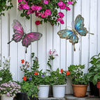 LIFFY Metal Butterfly Wall Decor,2Pack 12" Glass Butterfly Outdoor Wall Art Sculptures,Hanging Garden Decor Outside for Home,Yard,Fence,Patio