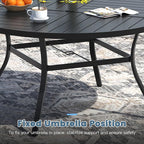 DIFY 59.8" Round Outdoor Patio Dining Table for 8-10, All-Weather Metal Steel Slatted Patio Table with 1.57" Adjustable Umbrella Hole, for Lawn Garden Porch Backyard, Black