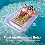 SLOOSH Inflatable Tanning Pool Lounger Float, 85" x 57" Extra Large Pool Floats Adult with Pillow, 4 in 1 Suntan Tub Raft Floatie,Sunbathing Bed Lounge for Water Blow Up Ball Pit, XL-Golden White