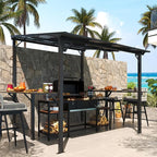 MEISSALIVVE 8' x 8' Wall Mounted Gazebo, Outdoor BBQ Grill Gazebo with Side Shelf, Lean to Metal Awnings with Sloped Roof, Heavy Duty Pergola for Backyard, Deck, Black