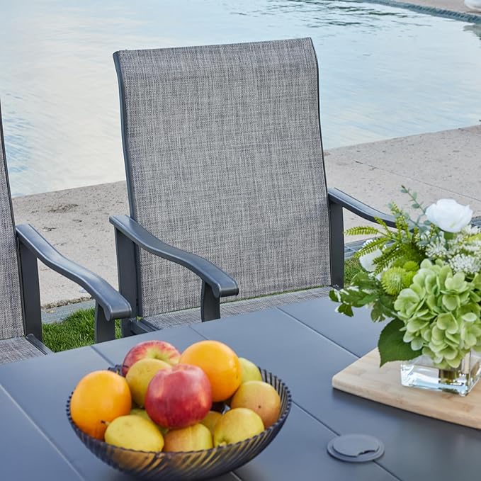 VICLLAX 5 Pieces Outdoor Dining Set, Patio Furniture Set of 4 Patio Swivel Dining Chairs and 40.6" Patio Spliced Round Tabletop with Storage Shelf, Grey Chairs & Antique Grey Tabletop