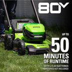 Greenworks 80V 21" Cordless Battery Push Lawn Mower,730 CFM Cordless Battery Leaf Blower,Combo Kit w/(1) 4Ah Battery & (1) 4A Rapid Charger