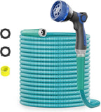 SPECILITE 75ft 304 Stainless Steel Garden Hose Metal, Heavy Duty Water Pipe with Nozzles for Yard, Outdoor - Flexible, Never Kink & Tangle, Puncture Resistant (Sky Blue)
