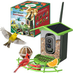Smart Bird Feeder with Camera – 2K Live View, AI Bird Recognition, Squirrel-Proof, Dual Solar Roof, 5dB Antenna, Instant Alerts for Nature & Wildlife Lovers, Green