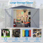 6x8 FT Outdoor Storage Shed, Metal Garden Shed with Frame Floor, Outside Tool Shed with Lockable Hinged Doors, Waterproof Storage Building with Sloped Roof for Backyard, Patio, Lawn, Gray