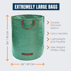 MEKKAPRO Big Gulp Lawn Bags, 3-Pack 72 gallons Heavy Duty Lawn and Leaf Bags with Reinforced Handles, Reusable Yard Waste Bags, Garden Waste Bag for Debris, Yard, Leaf Collector