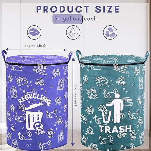1 Pcs 30 Gallon Collapsible Trash Can Portable Waterproof Reusable with Zippered Lid for RV's, Camping, Recycling, Yard Waste, Leaf Bag, Children Toy Bin (Trash)