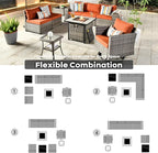 ovios 9 Pieces Patio Furniture Set, Outdoor Wicker Sectional Sofa with 30" Fire Pit Table Swivel Chair, Modern Modular Deep Seat Rattan Couch Conversation Sets, Orange Red