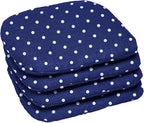 BrylaneHome Indoor/Outdoor Chair Pads (Set of 4) - 16" L x 15.6" W - Water, Stain & Fade Resistant - Evening Blue Dot
