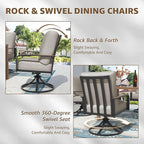 NATURAL EXPRESSIONS 5 Piece Outdoor Patio Dining Sets, 4pcs Swivel Dining Chairs & Square Woodgrain Dining Table with 1.65”Umbrella Hole for Lawn, Garden, Deck, Backyard and Porch