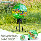 VOREEN 10-Inch Glass Gazing Ball, Outdoor Gazing Globe, Handmade Reflective Ball Yard Decoration for Homes, Patio, Lawn and Gardens, Gift for Mom Wife Friend, Phoenix Tail Design, Green