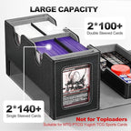 Card Deck Box for MTG, Double Storage Box with 2 Commander Display & 1 Dice Tray, Fits 200+ Double Sleeved, Organizer for CCG TCG Sports(Black Gray)