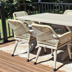 PURPLE LEAF 9 Pieces Outdoor Dining Set All-Weather PE Rattan Outdoor Patio Furniture Set with All Aluminum Frame Rectangular Table and Chairs Set for Lawn Garden Backyard Deck, Champagne