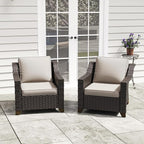Patio 2 Pieces Wicker Chairs Set of 2, Outdoor PE Rattan Armchairs, Water-Resistant Cushions with Removable and Washable Covers, Porch Balcony, Sunroom (Beige)
