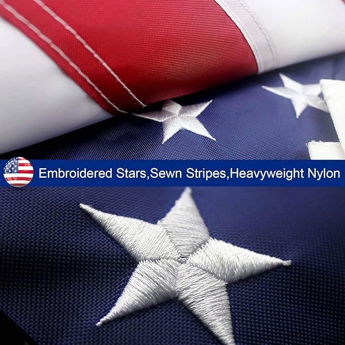 6x10 FT American Flag for Outside, Best Embroidered Stars and Sewn Stripes, 210D Heavy Duty Polyester, Suitable For Outdoor High Winds Areas (American flag 6x10 FT)
